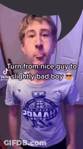 Young Man In Turn From Nice Guy To Slightly Bad Boy Shirt GIF