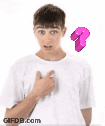 Young Man In White Shirt With Pink Question Mark GIF