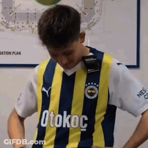 Young Man In Yellow And Blue Striped Shirt Otokoc GIF