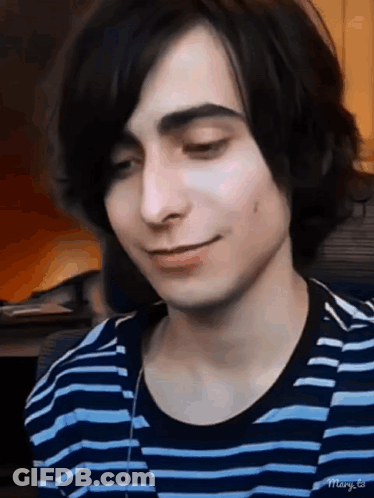 Young Man Long Hair Smiling Blue-White Striped Shirt GIF