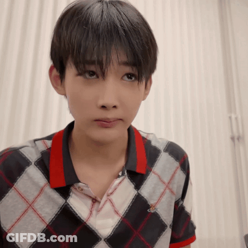 Young Man Plaid Shirt Red Collar Looking Camera GIF