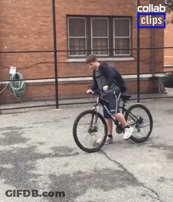 Young Man Riding Bike With Collab Clips Logo GIF