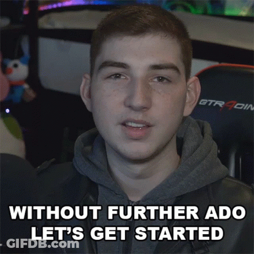 Young Man Saying Without Further Ado Let's Get Started In Front Of GTRacing Chair GIF