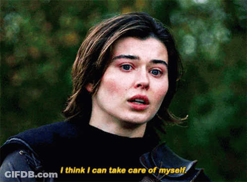 Young Man Says I Think I Can Take Care Of Myself In Yellow Letters GIF