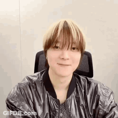 Young Man Smiling In Bomber Jacket GIF