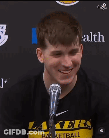 Young Man Smiling In Lakers Shirt GIF