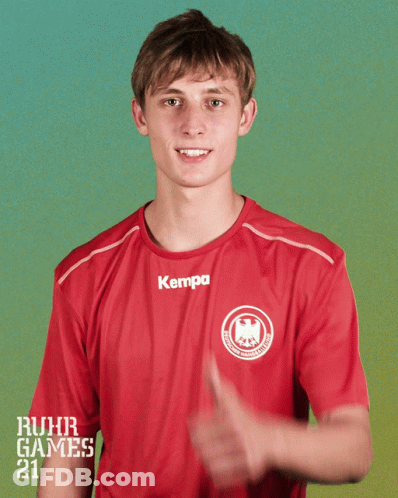 Young Man Thumbs Up Red Kempa Shirt GIF