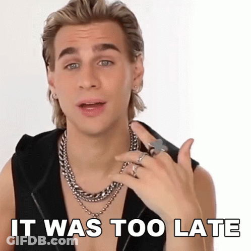 Young Man Wearing Necklace And Ring Says It Was Too Late GIF