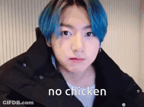 Young Man With Blue Hair Says No Chicken GIF
