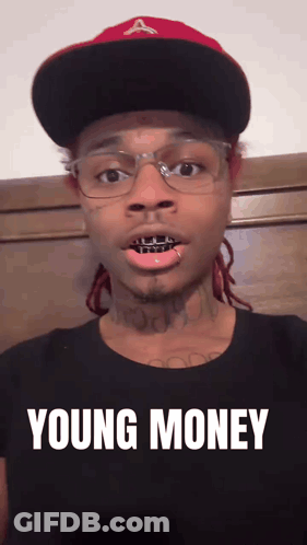 Young Man With Braces And Hat In Young Money Shirt GIF