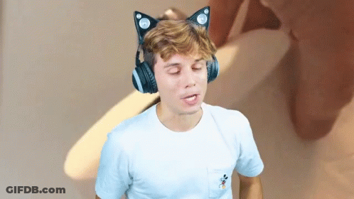Young Man With Cat Ear Headphones GIF