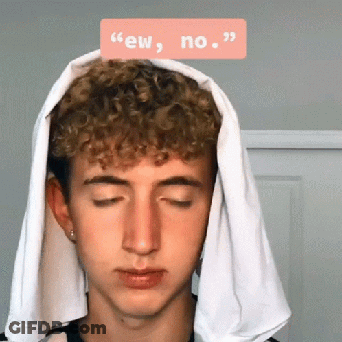 Young Man With Curly Hair And Towel Saying Ew No GIF
