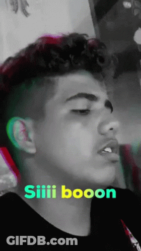 Young Man With Curly Hair In Black Shirt Saying Siiii Booon GIF