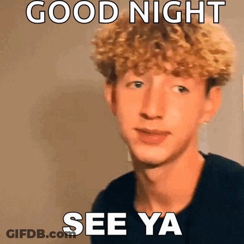 Young Man With Curly Hair Says Good Night GIF