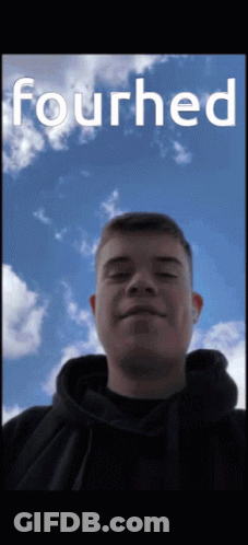 Young Man With Fourhed Above Blue Sky GIF