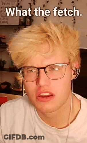 Young Man With Glasses And Ear Buds Making Funny Face Saying What The Fetch GIF