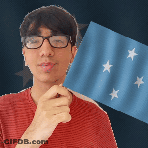 Young Man With Glasses Holding Blue Flag With White Stars GIF
