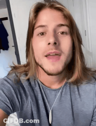 Young Man With Long Hair And Beard In Blue Shirt GIF