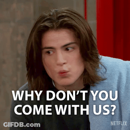 Young Man With Long Hair Asking Why Don't You Come With Us GIF