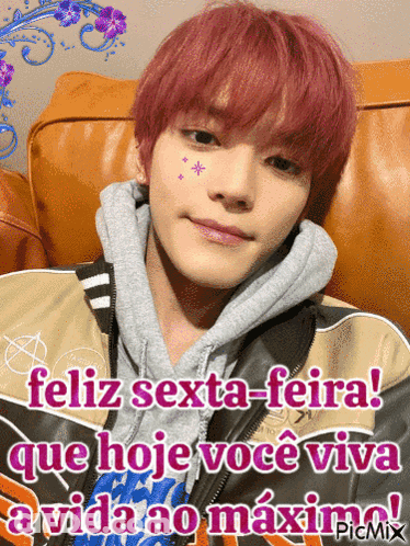Young Man With Pink Hair Says Feliz Sexta-Feira GIF
