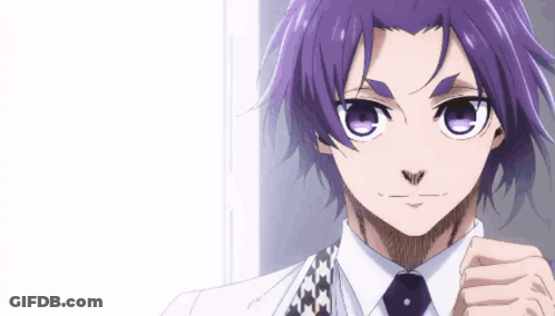 Young Man With Purple Hair And White Shirt And Tie GIF