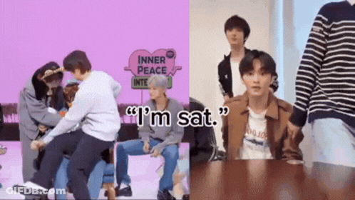 Young Men At Table Saying I'm Sat GIF