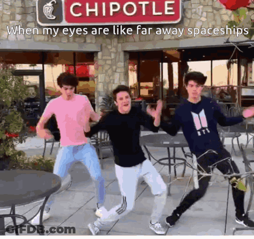Young Men Dancing In Front Of Chipotle GIF