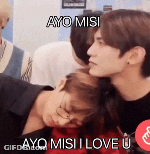 Young Men Hugging With Caption Ayo Misi Ayo Misi I Love U GIF