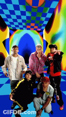 Young Men Posing In Front Of Checkered Background GIF