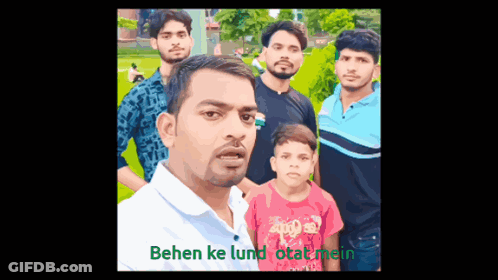 Young Men Posing With Caption Behen Ke Lund Otal Mein GIF