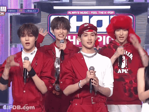 Young Men Standing In Front Of Always Music Feel The K-Pop Sign GIF