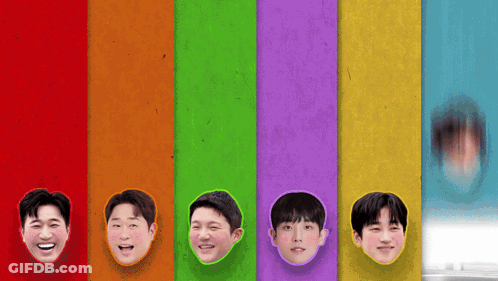 Young Men Sticking Out Of Rainbow Wall GIF
