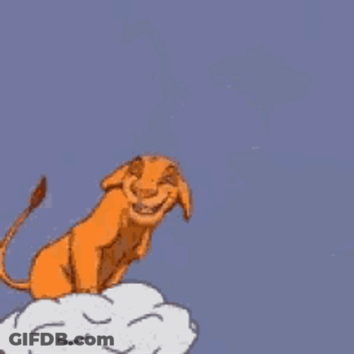 Young Simba Jumping Over Clouds GIF