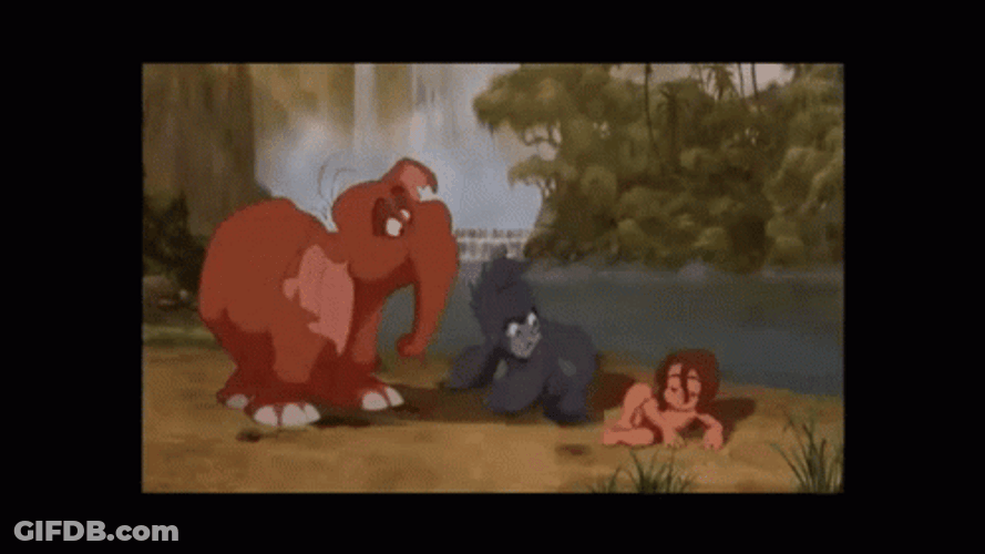 Young Tarzan Playing With Terk And Tantor GIF