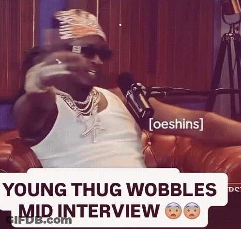 Young Thug At Microphone Wobbles Mid Interview GIF