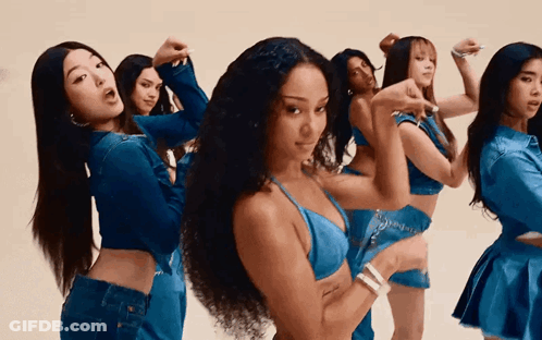 Young Women Dancing, One In Blue Bra GIF