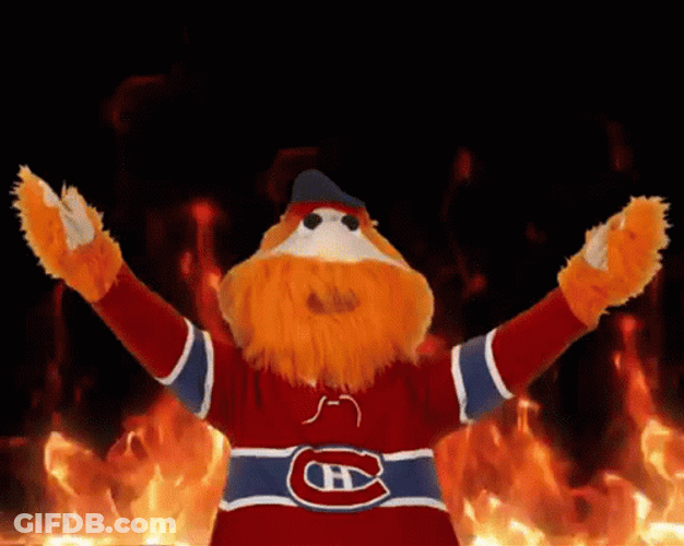 Youppi Mascot Blazing Wildfire Background GIF