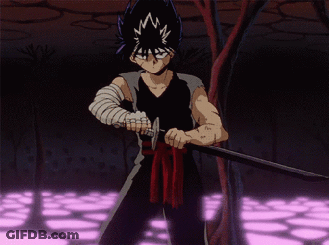 Yu Yu Hakusho Hiei Pulling Magical Shiny Sword GIF