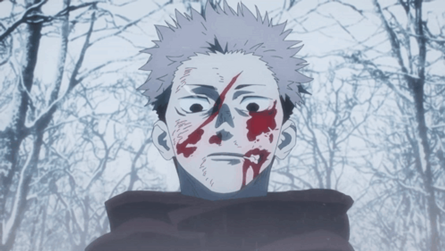Yuji Blooded Face In Snowing Forest GIF