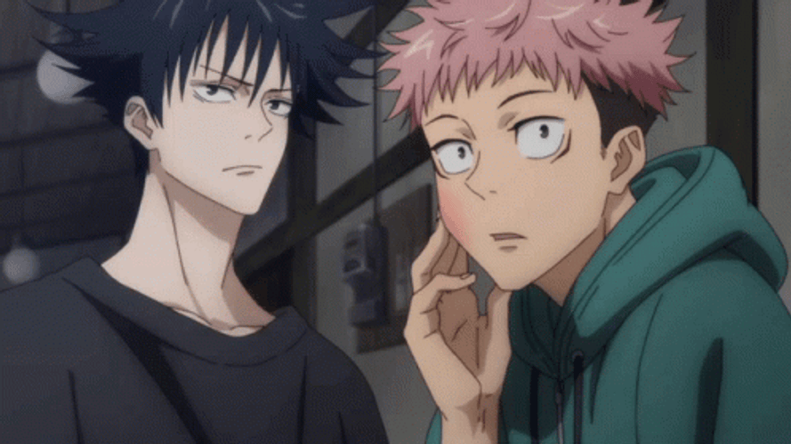 Yuji Itadori Blinking Eyes While Touching His Face GIF