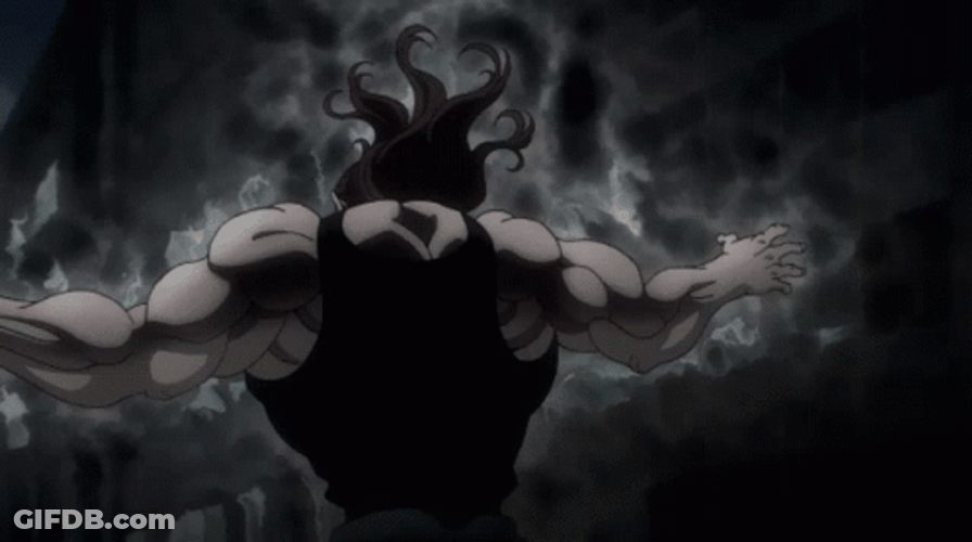 Yujiro Hanma Arms Outstretched Unleashing Power GIF