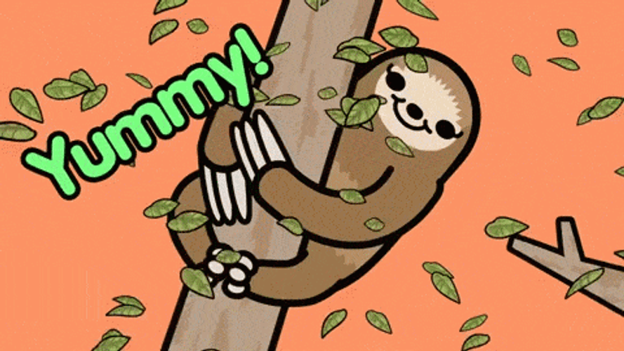 Yum Cartoon Sloth Hanging By Tree GIF
