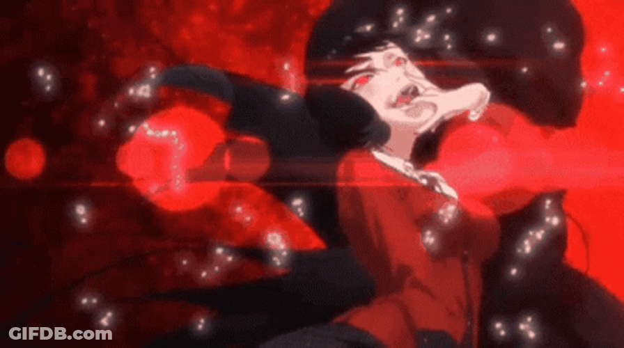 Yumeko Jabami Crazy Pose With Red Background GIF