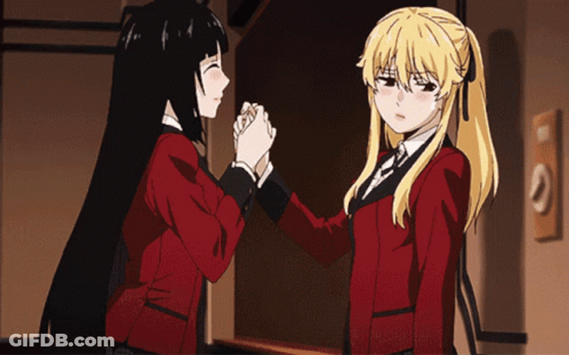 Yumeko Jabami Hugging Mary Saotome GIF