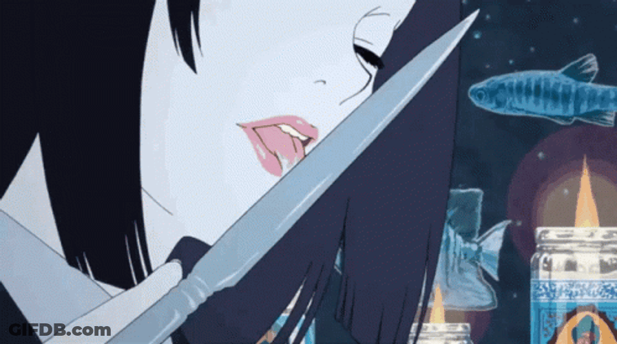 Yumeko Jabami Licking Knife GIF