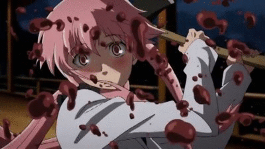 Yuno Gasai Anime Flowing Hair Blood Stop GIF