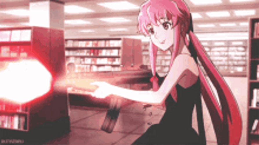 Yuno Gasai Anime Future Diary Rifle Shots GIF