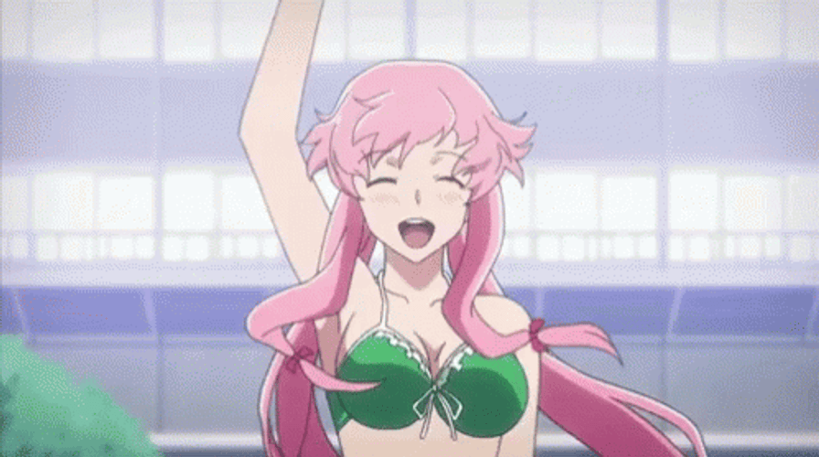Yuno Gasai Anime Happily Jumping GIF
