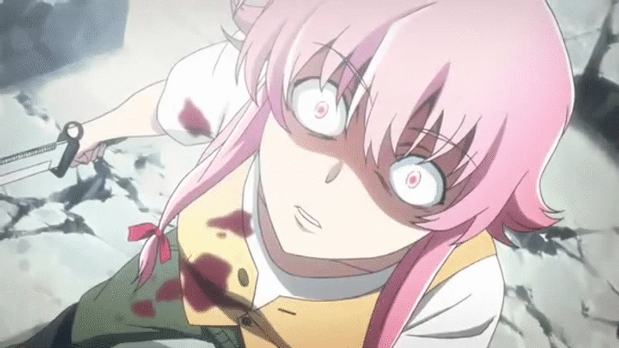 Yuno Gasai Anime Looking Up GIF