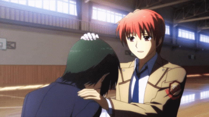 Yuzuru Headpats Ayato In Angel Beats GIF